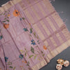 Tussar Onion Pink Floral Printed Saree With Zari Border