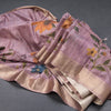 Tussar Onion Pink Floral Printed Saree With Zari Border