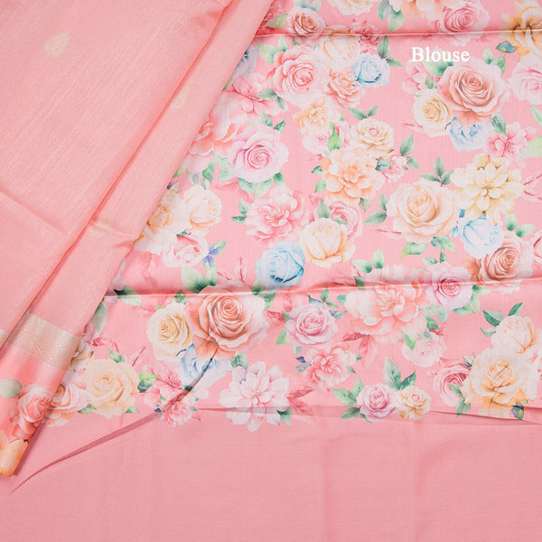 Tussar Peach Saree With Zari Buttas And Printed Border