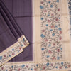 Tussar Dark Purple Zari Stripes Saree With Printed Border
