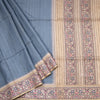 Tussar Greyish Blue Zari Worked Saree With Printed Border