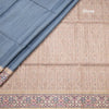 Tussar Greyish Blue Zari Worked Saree With Printed Border