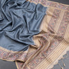 Tussar Greyish Blue Zari Worked Saree With Printed Border