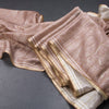 Tussar Light Brown Zari Checked Saree With Printed Work