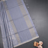 Tussar Grey Zari Checked Saree With Printed Work