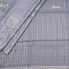 Tussar Grey Zari Checked Saree With Printed Work