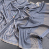 Tussar Grey Zari Checked Saree With Printed Work