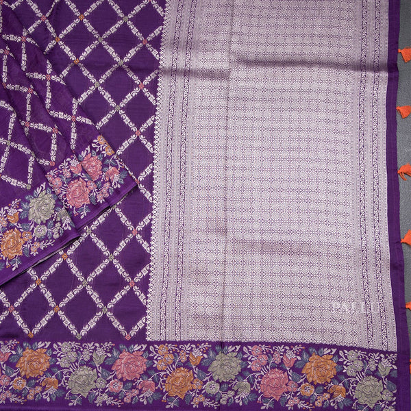 Mashru Silk Dark Purple Zari Worked Saree 02