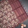 Tussar Dark Maroon Zari Checked Saree With Printed Work
