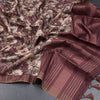 Tussar Dark Maroon Zari Checked Saree With Printed Work