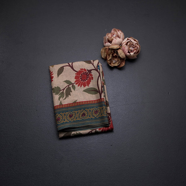 Tussar Cream Floral Printed Saree 04