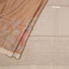 Tussar Choclate Brown Zari Checked Saree With Printed Work