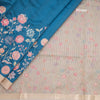 Katan Silk Peacock Blue Floral Printed Saree With Zari Border