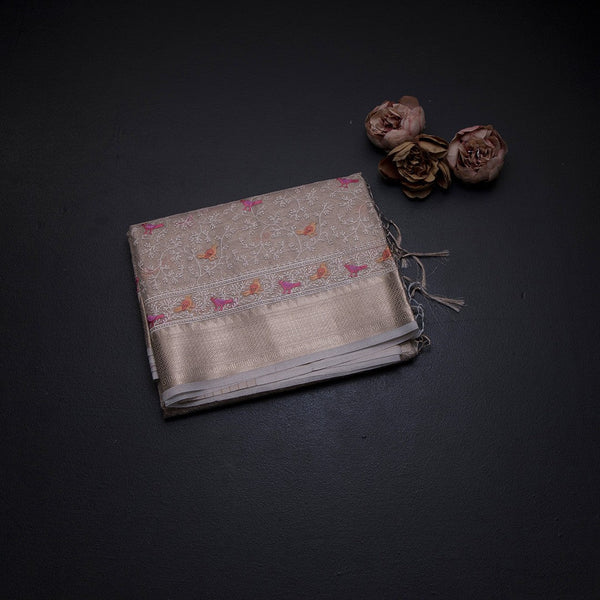 Kota Cream Thread Work Saree With Zari Border