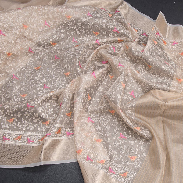 Kota Cream Thread Work Saree With Zari Border