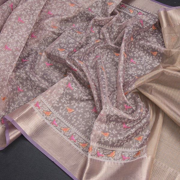 Kota Lavender Thread Work Saree With Zari Border