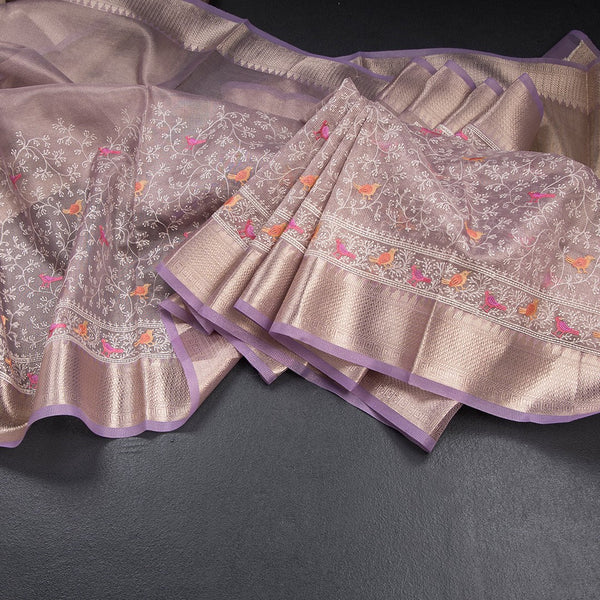 Kota Lavender Thread Work Saree With Zari Border