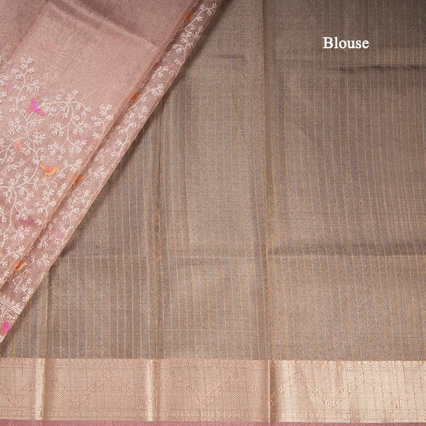 Kota Light Pink Thread Work Saree With Zari Border