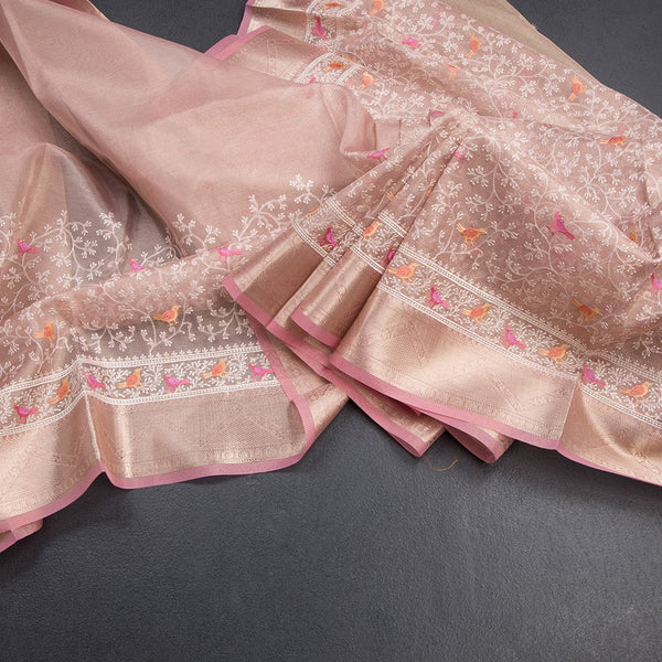 Kota Light Pink Thread Work Saree With Zari Border