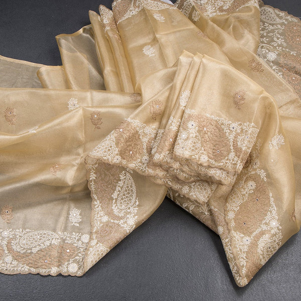 Tissue Kota Gold Thread Work Saree With Paisley Border
