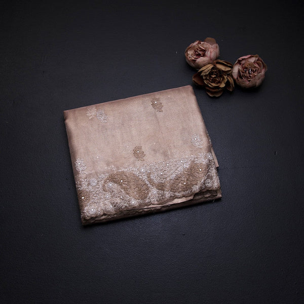 Tissue Kota Light Brown Thread Work Saree With Paisley Border