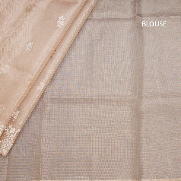 Tissue Kota Light Brown Thread Work Saree With Paisley Border