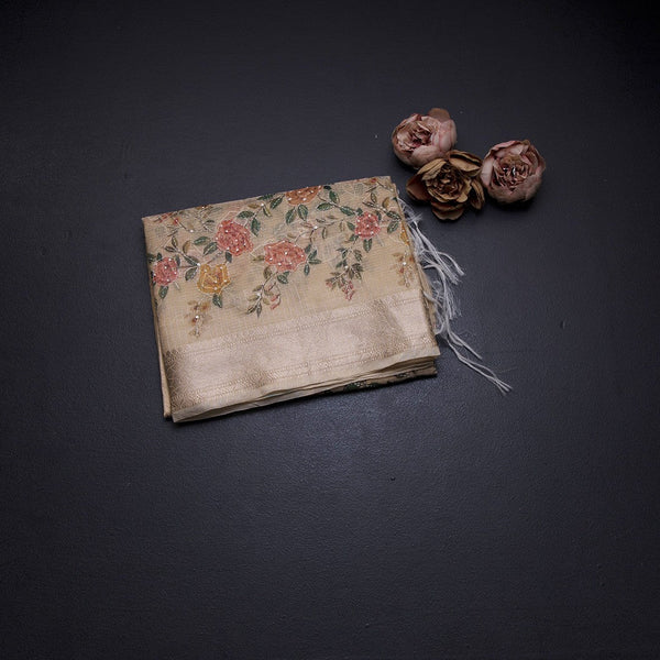 Kota Sandal Floral Printed With Thread Work Saree