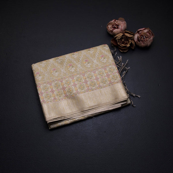 Kota Sandal Thread Work Saree With Zari Border