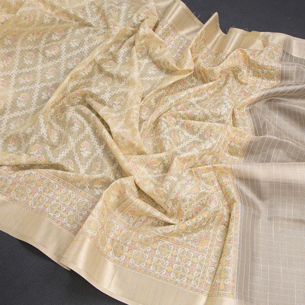 Kota Sandal Thread Work Saree With Zari Border