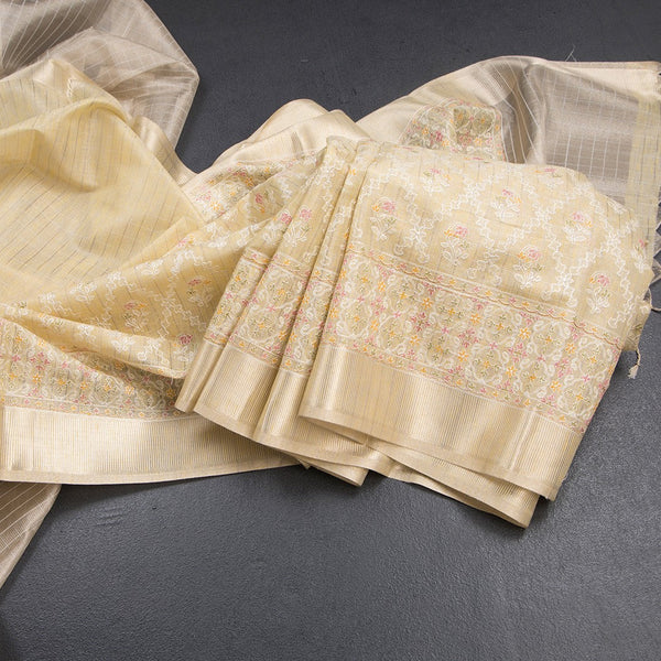 Kota Sandal Thread Work Saree With Zari Border