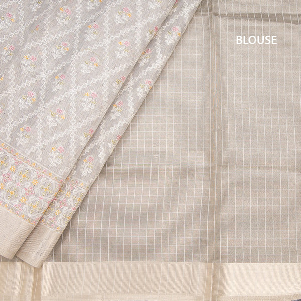 Kota Grey Thread Work Saree With Zari Border