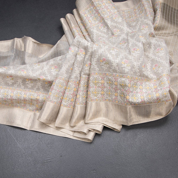 Kota Grey Thread Work Saree With Zari Border