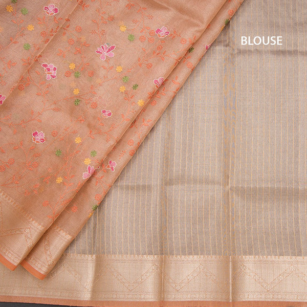 Tissue Kota Orange Thread Work Saree With Zari Border