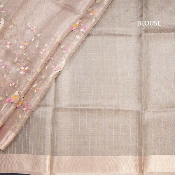 Tissue Kota Rose Gold Thread Work Saree With Zari Border
