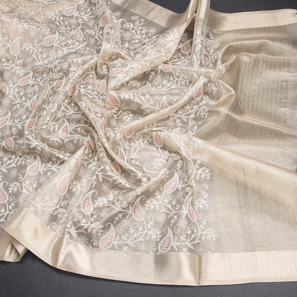 Tissue Kota Cream Thread Work Saree With Zari Border 03