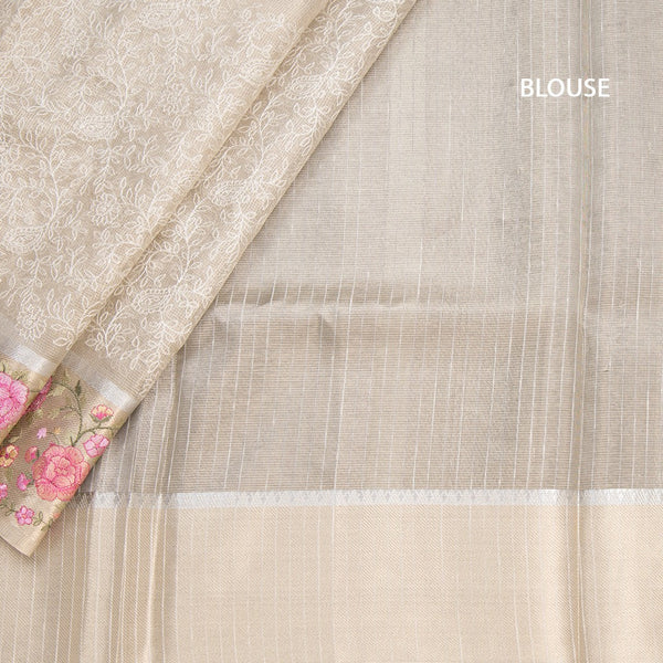 Kota Cream Thread Work Saree With Floral Border