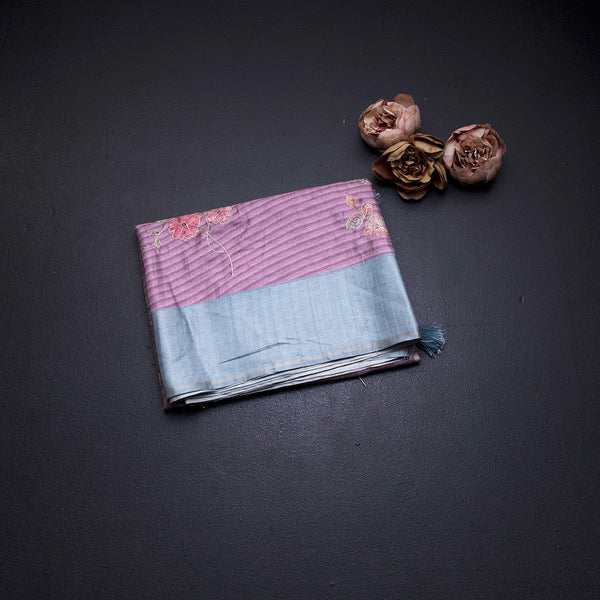 Raw Silk Onion Pink Stripes Printed Saree With Zari Checks Border