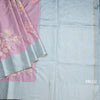 Raw Silk Onion Pink Stripes Printed Saree With Zari Checks Border