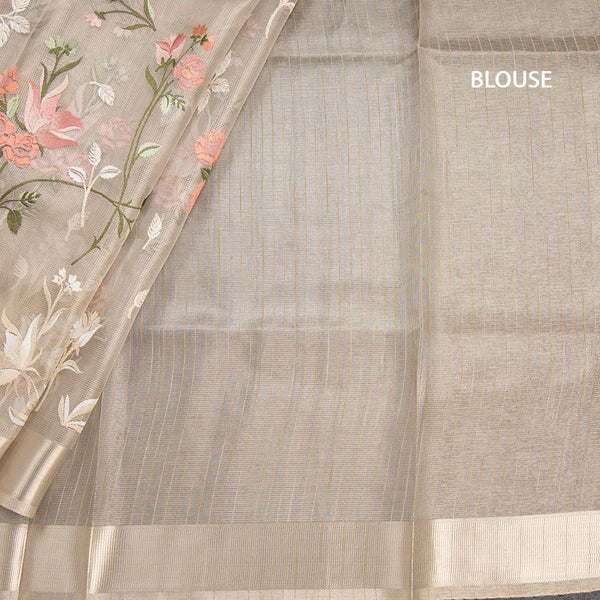 Tissue Kota Cream Thread Work Saree With Zari Border 04