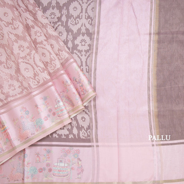 Kora Light Pink Thread Work Saree With Printed Border