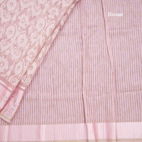 Kora Light Pink Thread Work Saree With Printed Border