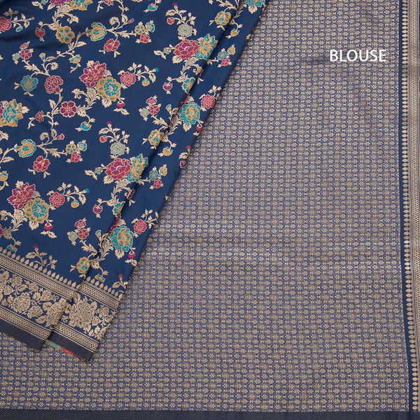 Banaras Navy Blue Floral Zari Worked Saree