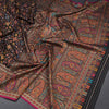 Raw Silk Black Floral Printed Saree With Paisley Border