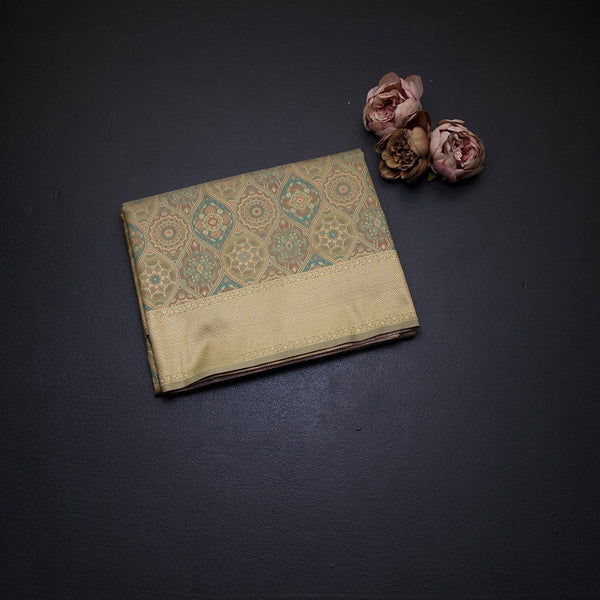 Banaras Pista Green Printed With Zari Work Saree