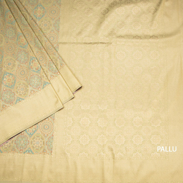 Banaras Pista Green Printed With Zari Work Saree