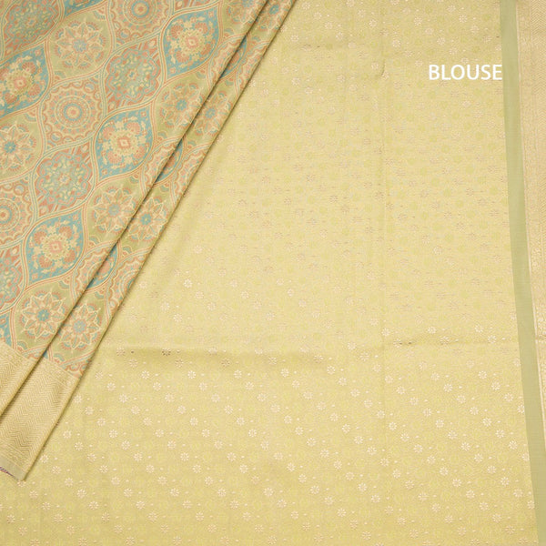 Banaras Pista Green Printed With Zari Work Saree