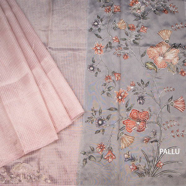 Organza Multi Colour Checked Saree With Zardosi Work