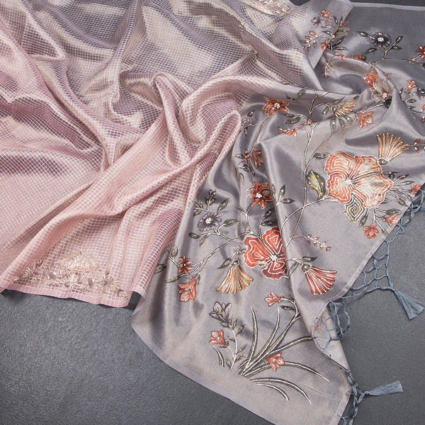 Organza Multi Colour Checked Saree With Zardosi Work