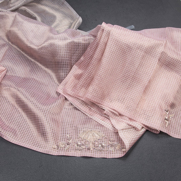 Organza Multi Colour Checked Saree With Zardosi Work