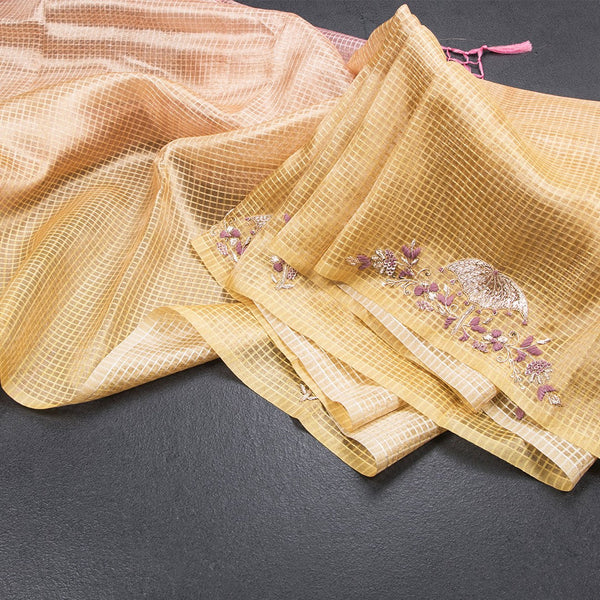 Organza Multi Colour Checked Saree With Zardosi Work 03